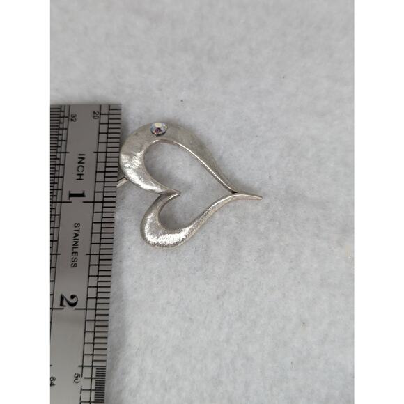 Sterling silver cast heart pendant brushed finish CZstone, chain SP18"Heart 11/2 - Picture 7 of 7